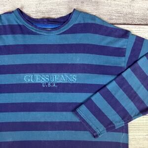 Vintage 1990s Guess Jeans USA Striped Long Sleeve Shirt